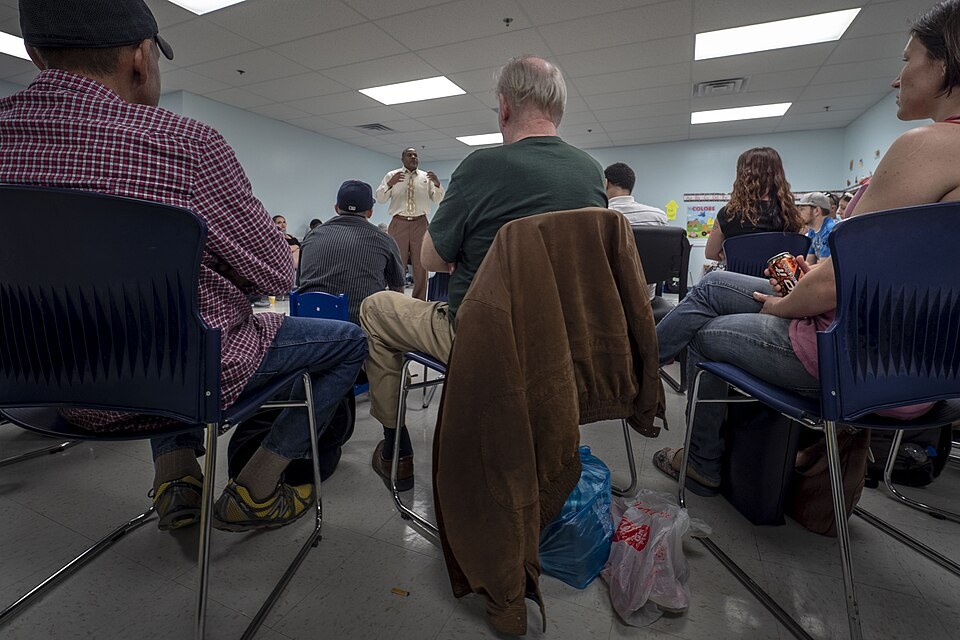 People gathered for a support group meeting
