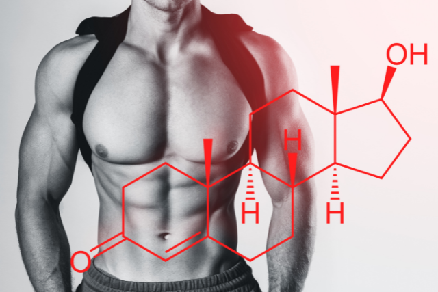 Testosterone formula and muscular male torso